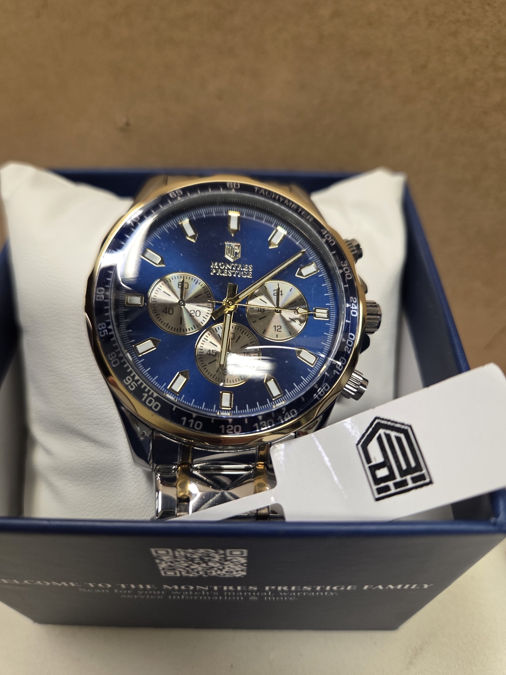 Montres Prestige Men's Blue Dial Chronograph Watch 0345